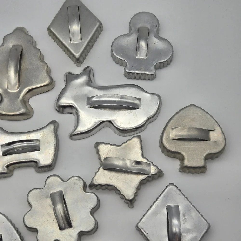 Vintage Aluminum Cookie Cutter Set 20pc Animals Holiday Shapes‎ Silver Metal